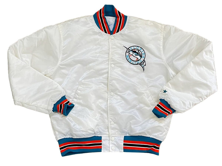 90s Florida Marlins Unisex White Satin Varsity Jacket | Echo Leather