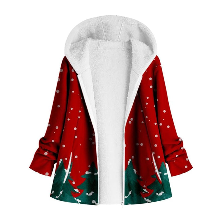 Fuzzy Xmas Print Outwear Fleece Coat | Echo Leather
