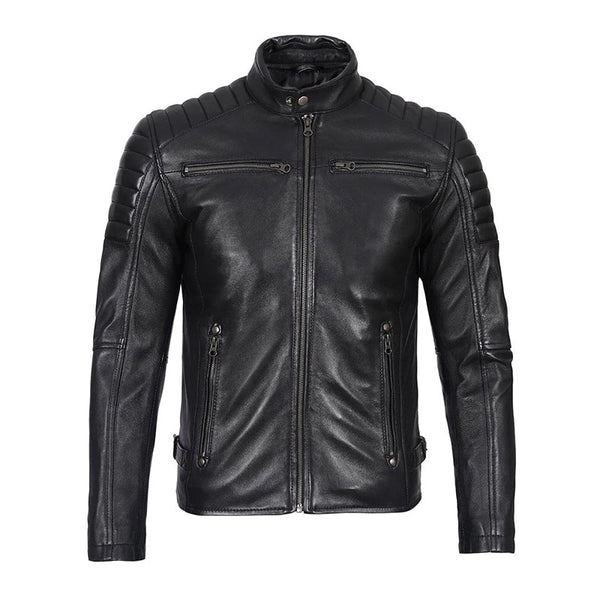 Mens Black Cafe Racer Leather Jacket - Echo Leather