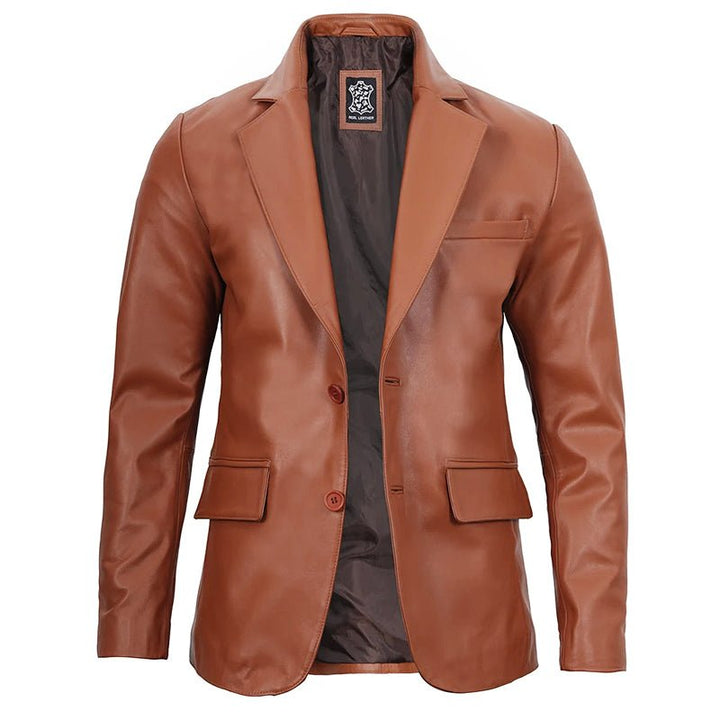 Mens Brown Cowhide Leather Blazer - Echo Leather