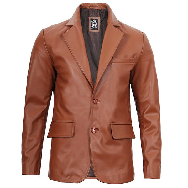 Mens Brown Cowhide Leather Blazer - Echo Leather