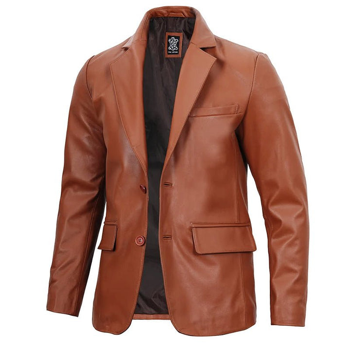 Mens Brown Cowhide Leather Blazer - Echo Leather