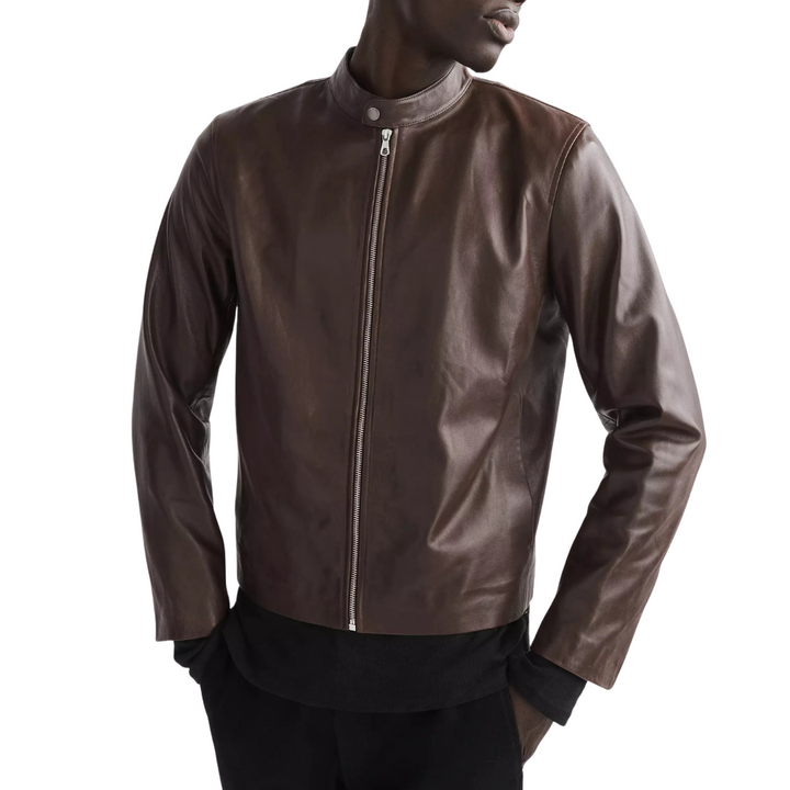 Men's Chocolate Brown Cafe Racer Leather Jacket | Echo Leather