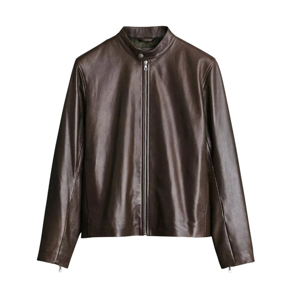 Men's Chocolate Brown Cafe Racer Leather Jacket | Echo Leather