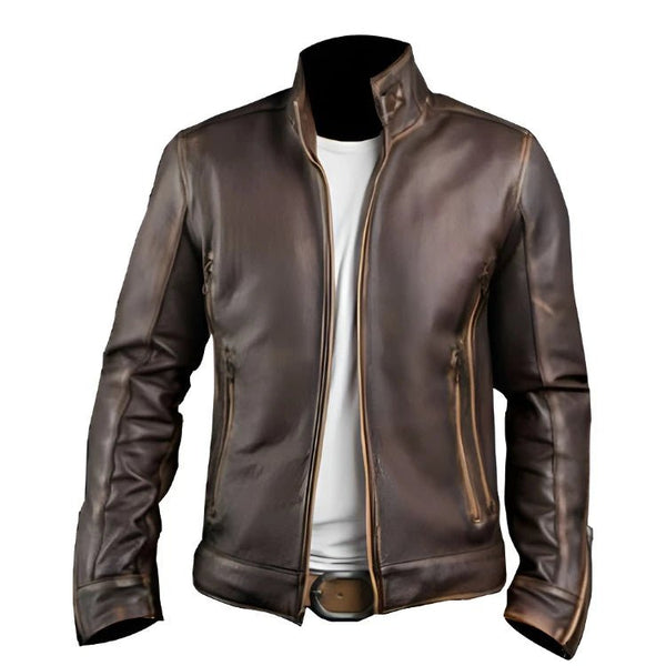 Men’s Vintage Cafe Racer Retro Biker Waxed Brown Leather Jacket | Echo Leather