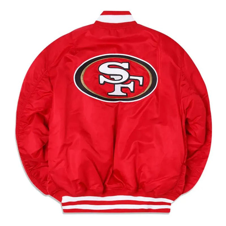 San Francisco 49ers Red Satin Bomber Jacket - Echo Leather