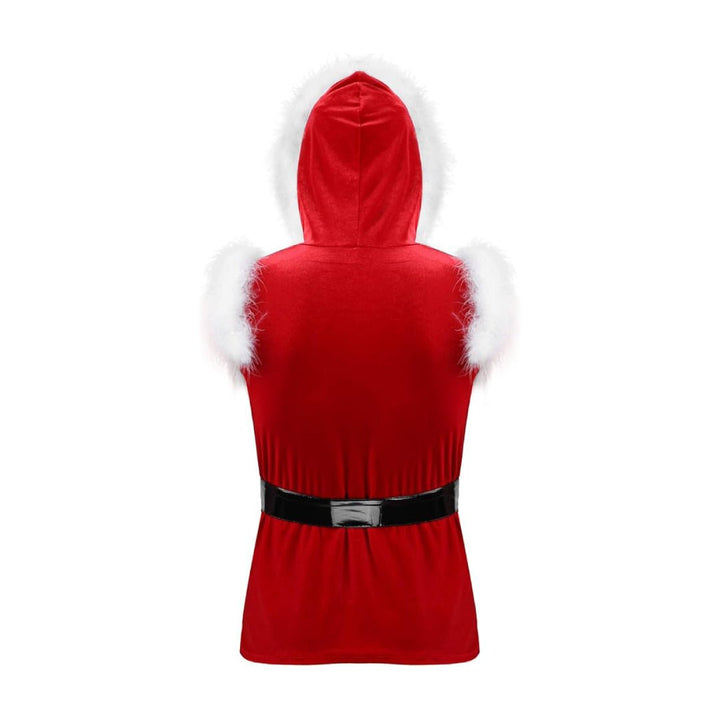 Santa Claus Costume Sleeveless Hooded Leather Jacket | Echo Leather