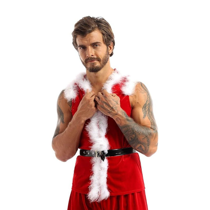 Santa Claus Costume Sleeveless Hooded Leather Jacket | Echo Leather