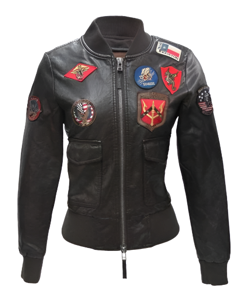 Top Gun Black Bomber Jacket With Patches | Echo Leather