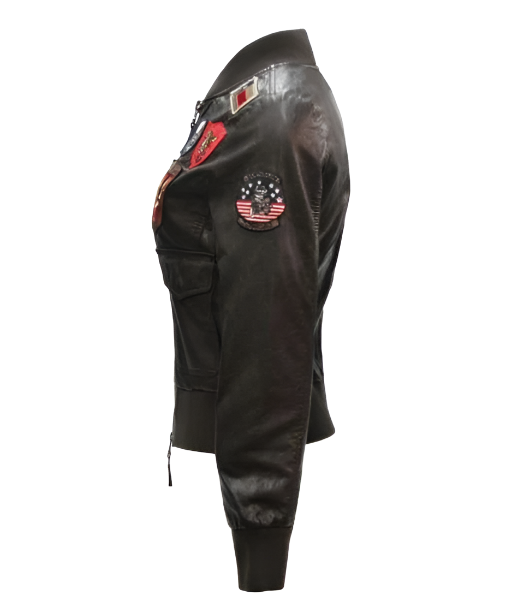 Top Gun Black Bomber Jacket With Patches | Echo Leather