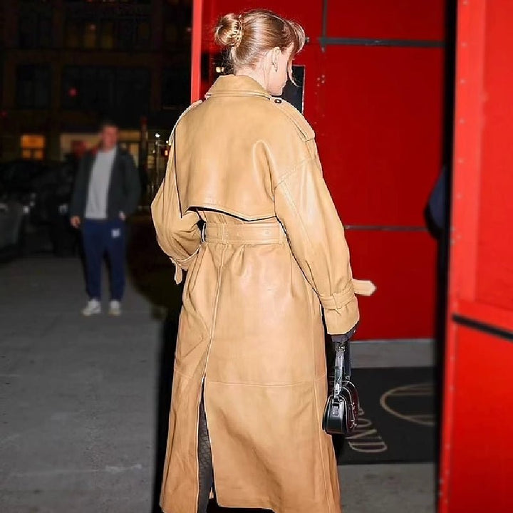 Taylor Swift Brown Leather Trench Coat - Echo Leather