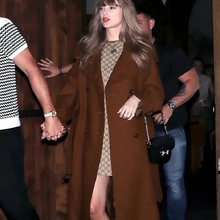 Taylor Swift Oversized Brown Trench Coat - Echo Leather