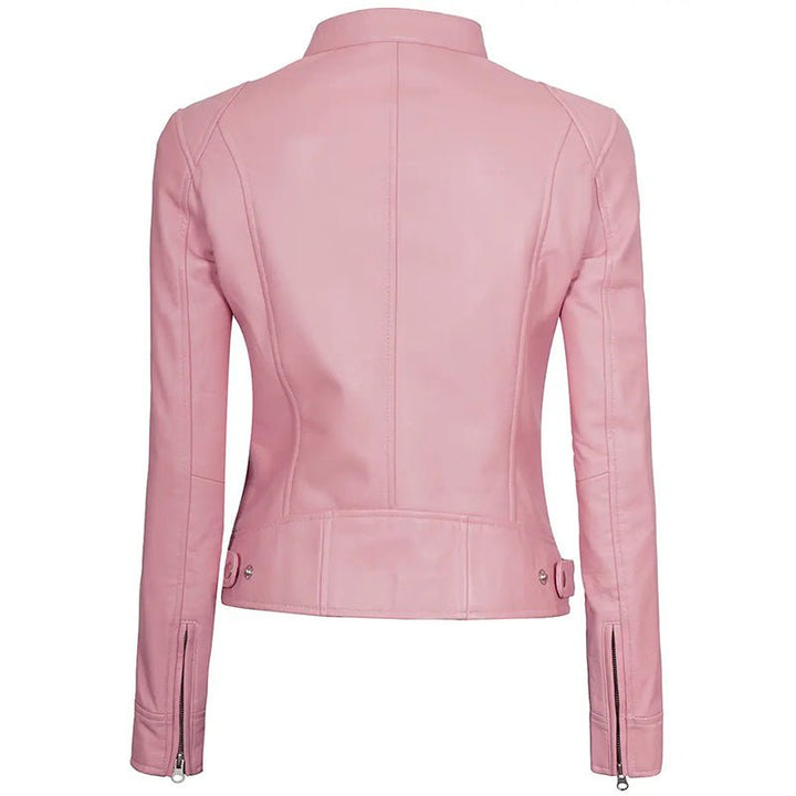 Women Pink Cafe Racer Leather Jacket - Echo Leather