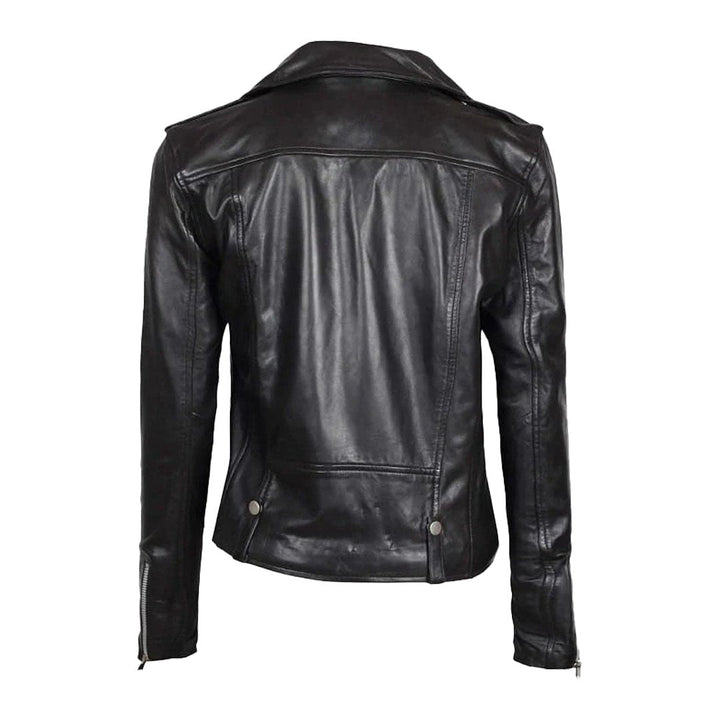 Women's Black Lambskin Real Leather Biker Jacket - Echo Leather