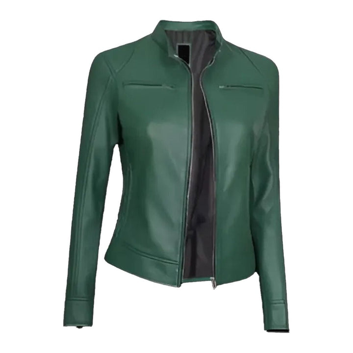 Women's Cafe Racer Lambskin Leather Jacket - Echo Leather