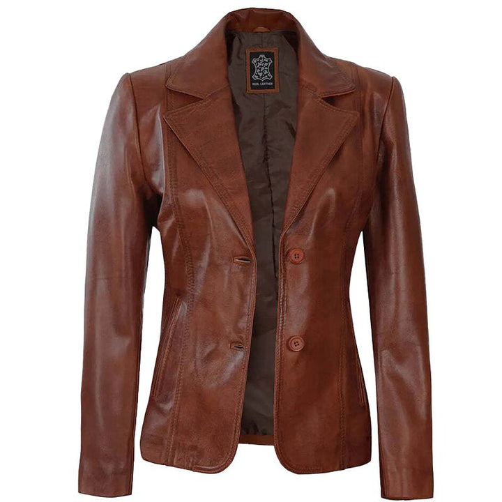 Womens Dark Brown Leather Blazer - Echo Leather