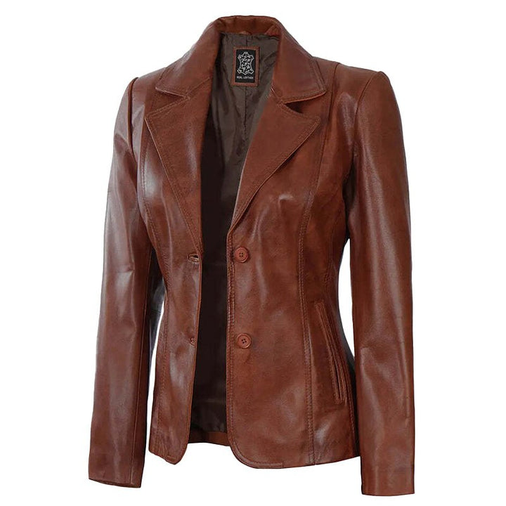 Womens Dark Brown Leather Blazer - Echo Leather