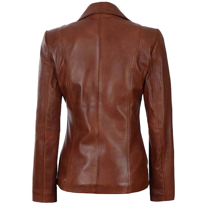 Womens Dark Brown Leather Blazer - Echo Leather