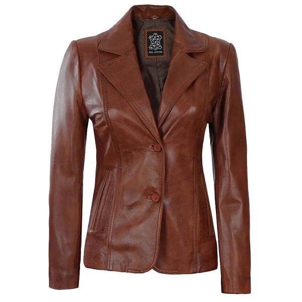 Womens Dark Brown Leather Blazer - Echo Leather