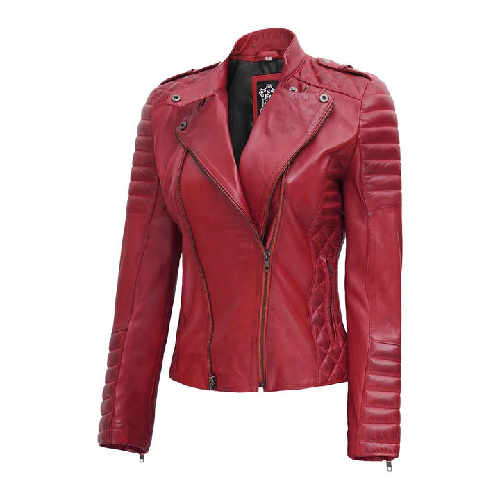 Women's Premium Genuine Red Leather Biker Jacket - Echo Leather