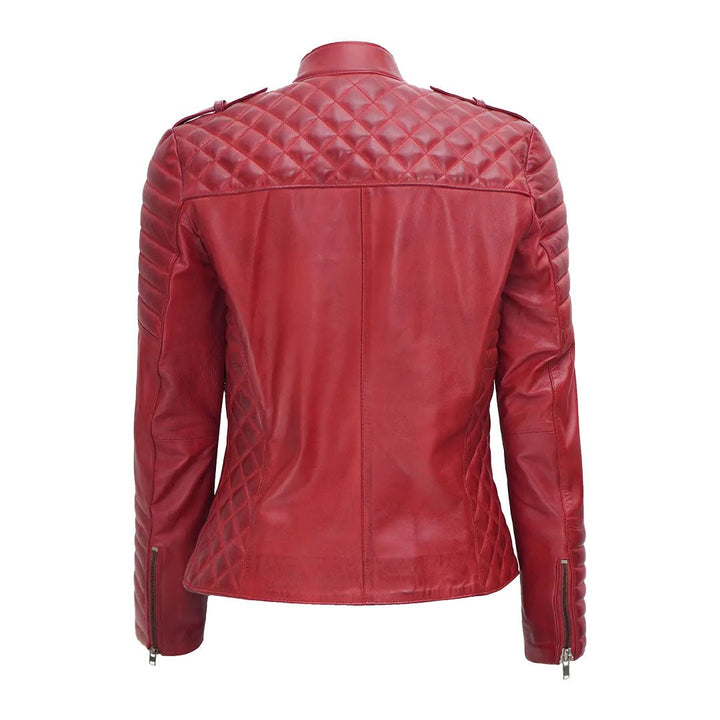 Women's Premium Genuine Red Leather Biker Jacket - Echo Leather